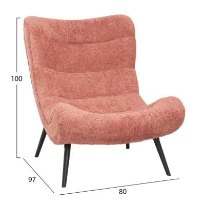ARMCHAIR BRYM HM9605.02 PINK BOUCLE FABRIC-BLACK WOODEN LEGS 80x97x100Hcm.