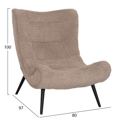 LOUNGE CHAIR BRYM HM9605.08 DARK BEIGE BOUCLE FABRIC-BLACK WOODEN LEGS 80x97x100Hcm.