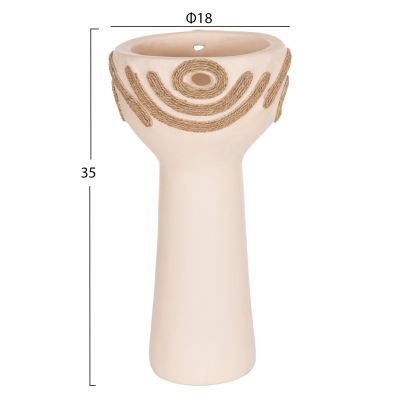 TABLE DECORATIVE VASE DEAN HM4679.02 TERRACOTTA IN CREAM WHITE & AGEL ROPE--Φ18x35Hcm.
