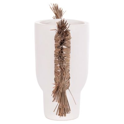 DECORATIVE TABLE VASE ALICA HM4668.02L TERRACOTA IN WHITE COLOR & GRASS--64x22x38Hcm.