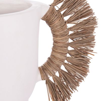 DECORATIVE TABLE VASE ALICA HM4668.02L TERRACOTA IN WHITE COLOR & GRASS--64x22x38Hcm.