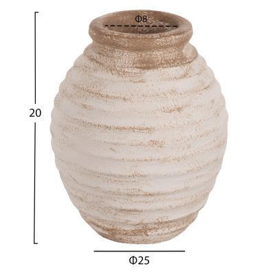 DECORATIVE VASE PYDNA HM7940 TERRACOTTA IN ANTIQUE WHITE-BEIGE COLORING Φ20x25Hcm.