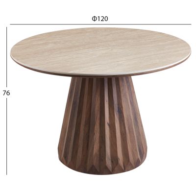 DINING SET 5PCS WALDEN HM12104.03 CERAMIC TOP IN TRAVERTINE COLOR--TAUPE FABRIC CHAIRS
