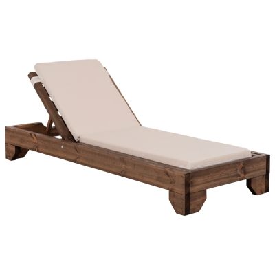 BEACH LOUNGER KORINOS - PINE WOOD IN WALNUT--CUSHION IN BEIGE 79x204x77Hcm.
