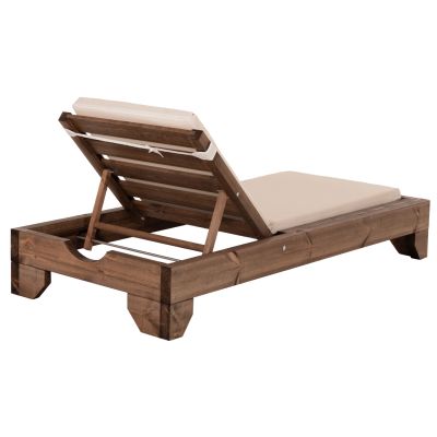 BEACH LOUNGER KORINOS - PINE WOOD IN WALNUT--CUSHION IN BEIGE 79x204x77Hcm.