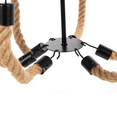 CEILING PENDANT FIXTURE HM4177 6-LIGHT WITH ROPE AND BLACK METAL 74x74x123Hcm.