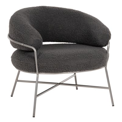 ARMCHAIR TRUDI HM8639.21 GREY BOUCLE FABRIC AND SILVER METAL FRAME 84x79x76Hcm.