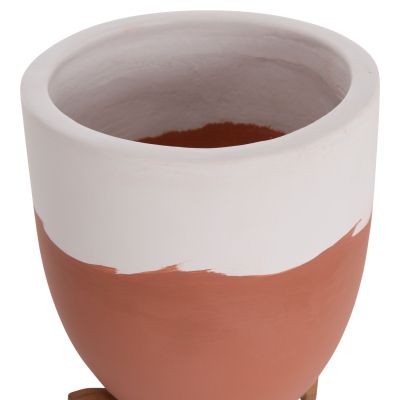 PLANTERS (POTS) 2PCS SET SEON HM4686.08 TERRACOTTA IN WHITE & TERRACOTTA--TEAK STANDS
