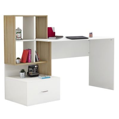 MELAMINE OFFICE WITH BOOKCASE SYNDYA HM8993.02 WHITE SONAMA 149x48x105Y cm.