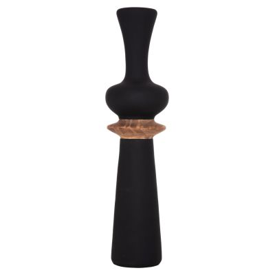 DECORATIVE FLOOR VASE NEBULA HM4660.01L FIBER CEMENT IN BLACK--TEAK WOOD Φ45x172Hcm.