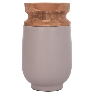 DECORATIVE FLOOR VASE LINTER HM4662.05S FIBER CEMENT IN GREY MATTE--TEAK WOOD Φ34x60Hcm.