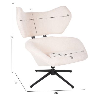 ARMCHAIR SWIVEL BRYLL HM9597.06 ECRU BOUCLE-BLACK METAL BASE 86x90x97Hcm.
