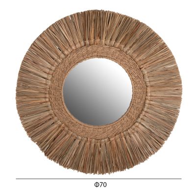 WALL MIRROR ROUND HM7831 MENDONG GRASS FRAME IN NATURAL COLOR Φ70cm.