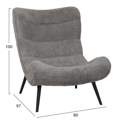 ARMCHAIR BRYM HM9605.11 GREY BOUCLE FABRIC-BLACK WOODEN LEGS 80x97x100Hcm.