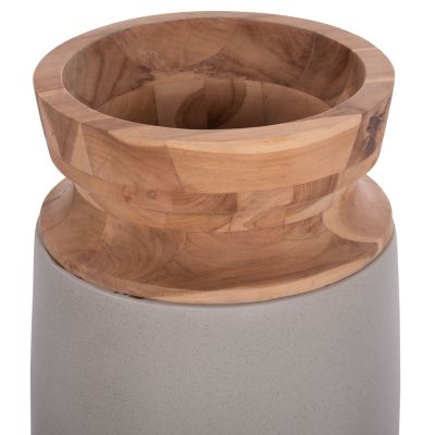 DECORATIVE FLOOR VASE LINTER HM4662.03S FIBER CEMENT IN GREY--TEAK WOOD Φ34x60Hcm.