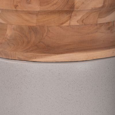 DECORATIVE FLOOR VASE LINTER HM4662.03S FIBER CEMENT IN GREY--TEAK WOOD Φ34x60Hcm.