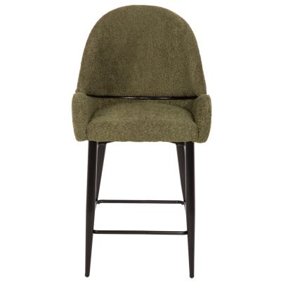 BAR STOOL MEDIUM HEIGHT ΗΜ8586.03 GREΕΝ BOUCLE FABRIC-BLACK METAL LEGS 55x62x105H cm