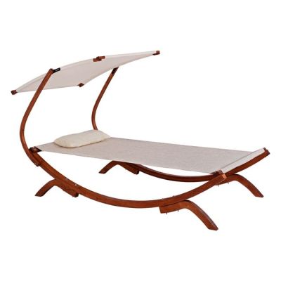 Шезлонг Wooden Walnut-Beige със сенник Colby 105x221x162см