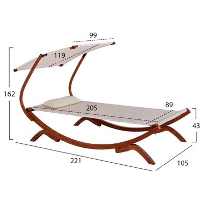 Шезлонг Wooden Walnut-Beige със сенник Colby 105x221x162см
