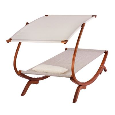 Шезлонг Wooden Walnut-Beige със сенник Colby 105x221x162см