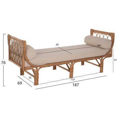 ВЪНШЕН ДИВАН CHARMELLA ЕСТЕСТВЕН РАТАН-БЕЖОВ ВЪЗГЛАВНИЦА 187x69x76Hcm.