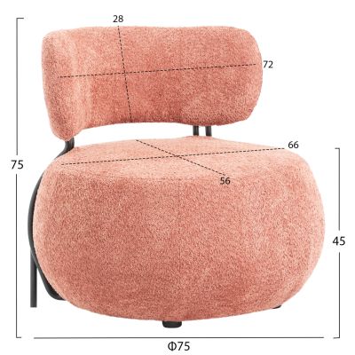 LOUNGE CHAIR ROUND KARSEN HM9598.02 PINK BOUCLE FABRIC 75x75x75H cm.
