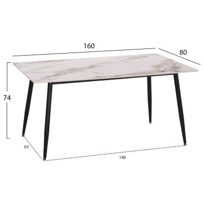 DINING SET 5PCS DETTON HM10951.02 CERAMIC TOP--FABRIC IN BEIGE/BROWN & BLACK METAL LEGS
