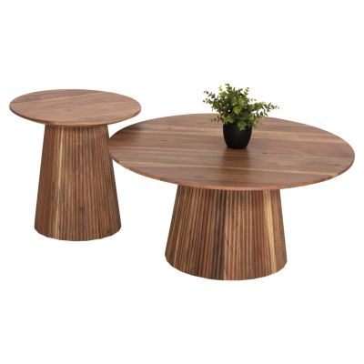 Сет от 2 кръгли маси за кафе Groot- естествен цвят (диаметър 80 см и 45 см).