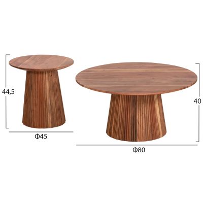 Сет от 2 кръгли маси за кафе Groot- естествен цвят (диаметър 80 см и 45 см).