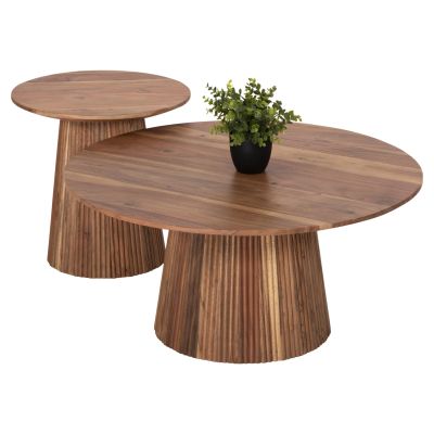 Сет от 2 кръгли маси за кафе Groot- естествен цвят (диаметър 80 см и 45 см).