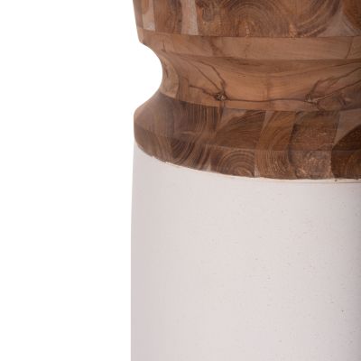 DECORATIVE FLOOR VASE LINTER HM4662.02S FIBER CEMENT IN WHITE--TEAK WOOD Φ34x60Hcm.