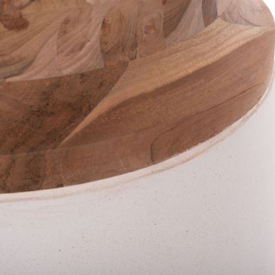 DECORATIVE FLOOR VASE LINTER HM4662.02S FIBER CEMENT IN WHITE--TEAK WOOD Φ34x60Hcm.