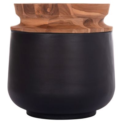 DECORATIVE FLOOR VASE LINTER HM4662.01L FIBER CEMENT IN BLACK--TEAK WOOD Φ41x47Hcm.
