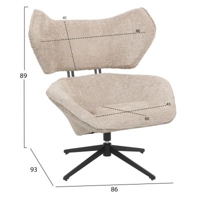 ARMCHAIR SWIVEL BRYLL HM9597.08 BEIGE BOUCLE-BLACK METAL BASE 86x90x97Hcm.
