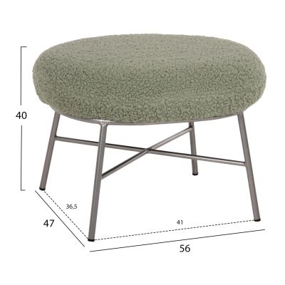ТАБУРЕТКА TRUDI - БУКЛЕ ШАМ ФЪСТЪСЪК ЗЕЛЕН- СРЕБРИСТА МЕТАЛНА ОСНОВА 56x47x40Hcm.
