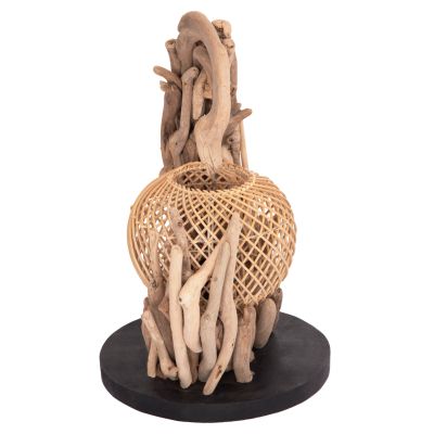 DECORATIVE TABLE LAMP ASHIN HM4438 DRIFTWOOD & RATTAN 30x30x49Hcm.