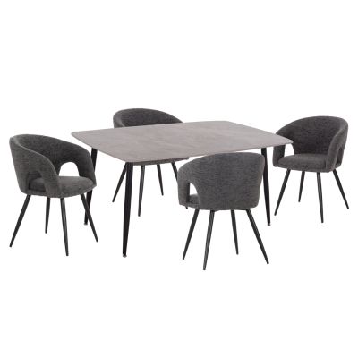 DINING SET 5PCS CORNEL HM10943.01 GREY MARBLE TOP-GREY FABRIC