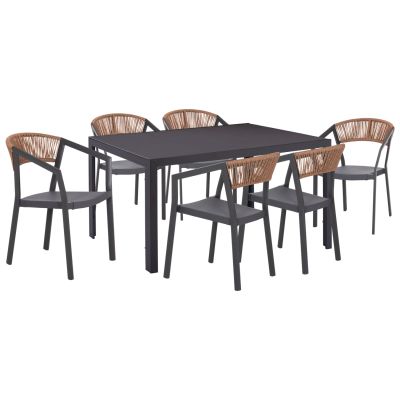 OUTDOOR DINING SET 7PCS MIRI HM10875.01 GREY METAL TABLE--ALUMINUM CHAIRS