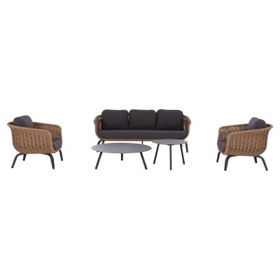 OUTDOOR LOUNGE SET 5PCS STERN HM6555.01 ALUMINUM & OLEFIN IN GREY--TWIST WICKER IN NATURAL