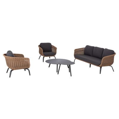 OUTDOOR LOUNGE SET 5PCS STERN HM6555.01 ALUMINUM & OLEFIN IN GREY--TWIST WICKER IN NATURAL