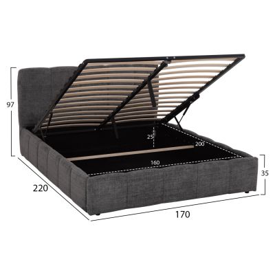 DOUBLE BED WITH STORAGE SPACE ENYA HM763.01 GREY FABRIC--FOR MATTRESS 160x200cm
