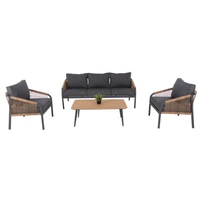 OUTDOOR LOUNGE SET 4PCS MAERLY HM6056.03 ANTHRACITE ALUMINUM-PE TWIST ROPE-ANTHRACITE CUSHIONS