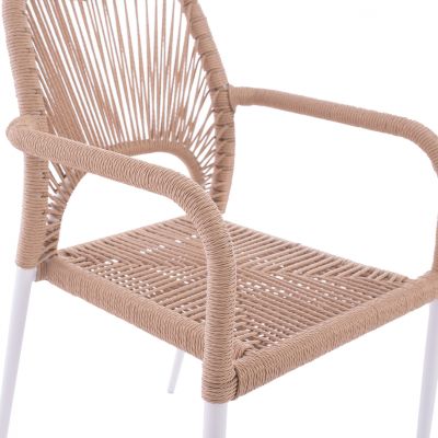WHITE ALUMINUM ARMCHAIR WITH BEIGE PE ROPE HM5771.01 55Χ63Χ82Η cm.