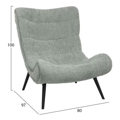 ARMCHAIR BRYM HM9605.05 PISTACHIO GREEN BOUCLE FABRIC-BLACK WOODEN LEGS 80x97x100Hcm.