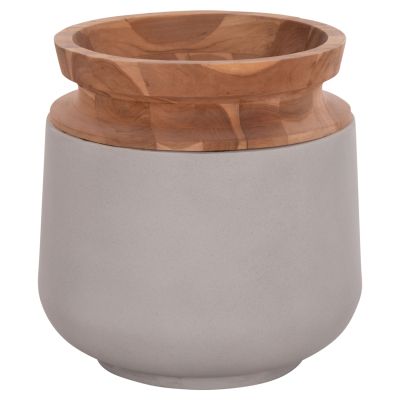 DECORATIVE FLOOR VASE LINTER HM4662.03L FIBER CEMENT IN GREY--TEAK WOOD Φ41x47Hcm.