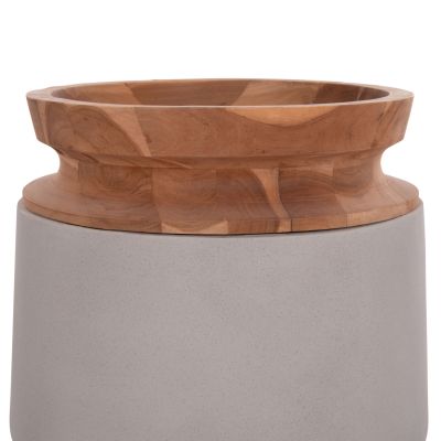 DECORATIVE FLOOR VASE LINTER HM4662.03L FIBER CEMENT IN GREY--TEAK WOOD Φ41x47Hcm.
