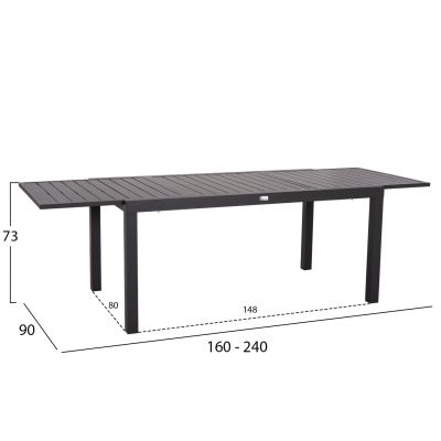 EXTENDABLE DINING TABLE KRUM HM6277.03 ALUMINUM IN DARK GREY 160-240x90x73Hcm.
