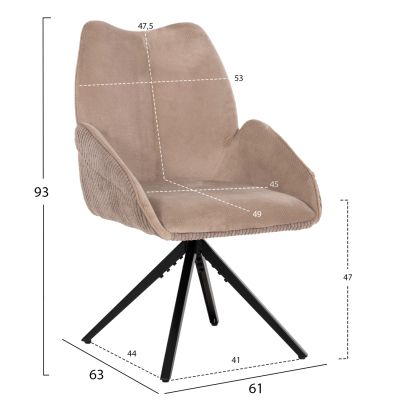 ТРАПЕЗНО КРЕСЛО SHAI HM9844.04 БЕЖОВ ДАМАС-ЧЕРНА МЕТАЛНА ОСНОВА 61x63x93Hсм.