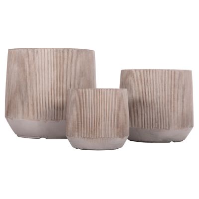 GARDEN PLANTERS ROUND SET 3PCS SERIES GARDENER HM4724 FIBERCLAY IN LIGHT BROWN COLOR Φ55x55Hcm.
