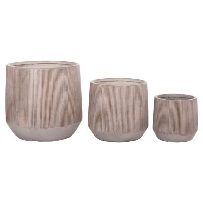 GARDEN PLANTERS ROUND SET 3PCS SERIES GARDENER HM4724 FIBERCLAY IN LIGHT BROWN COLOR Φ55x55Hcm.